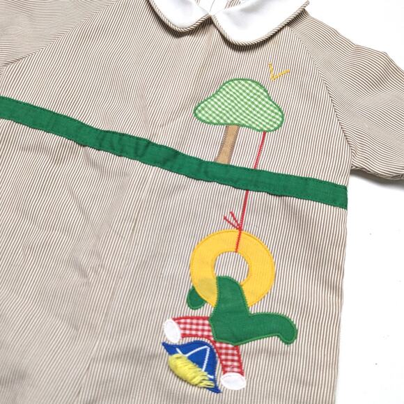 Vintage Thomas Outfit Baby Boys Size 12m Taupe Pin Stripe Swing Jumpsuit - Picture 2 of 4